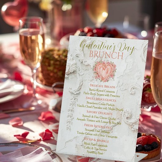 Rococo Floral Heart Galentine Brunch Tea Menu Sockelschild