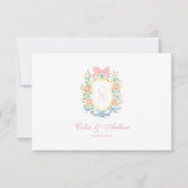 Rococo Floral Monogram Crest Wedding Dankeskarte (Vorderseite)