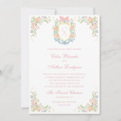 Rococo Floral Monogram Crest Wedding Einladung (Vorderseite)