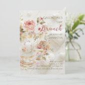 Rococo Floral Tea Galentine Brunch Soft Pastels Einladung (Stehend Vorderseite)
