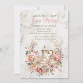 Rococo Floral Tea Galentine Party Soft Blush Einladung (Vorderseite)