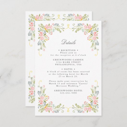Rococo Garden Ornate Floral Wedding QR Details Begleitkarte (Vorne/Hinten)
