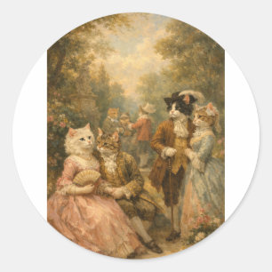 Rococo-Gartenkatzen-Treffen-Aufkleber Runder Aufkleber