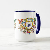 Rococo-Kartusche mit Drachen, Name und Monogramm Tasse (VorderseiteRechts)
