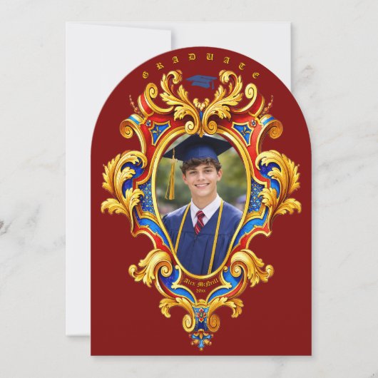 Rococo-Kartuschen-Fotovorlage Abschluss Einladung (Vorderseite)