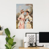 Rococo-Kunstprint Lakeside-Picknick, Vintage-Fraue Poster (Heimbüro)
