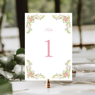 Rococo-Ornamente Blumenrand Hochzeit Tischnummer