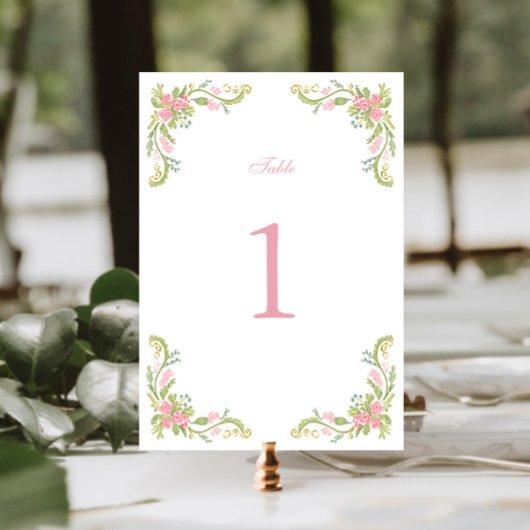 Rococo-Ornamente Blumenrand Hochzeit Tischnummer