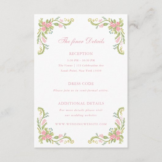 Rococo Ornate Floral Border Wedding Details Begleitkarte (Vorderseite)