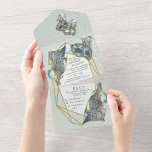 Rococo-reiche romantische All-in-One-Hochzeitseinl All In One Einladung