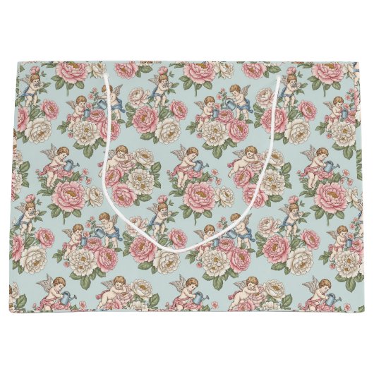 Rococo Revival Cherub Floral Toile Wrapping Paper Große Geschenktüte (Vorderseite)