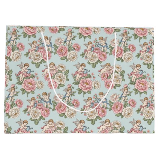 Rococo Revival Cherub Floral Toile Wrapping Paper Große Geschenktüte (Rückseite)