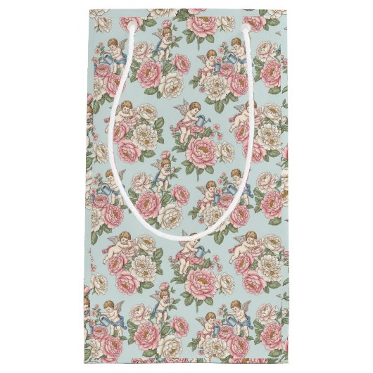 Rococo Revival Cherub Floral Toile Wrapping Paper Kleine Geschenktüte (Vorderseite)