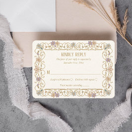 Rococo Revival Elegant Vintage Floral Wedding RSVP Karte