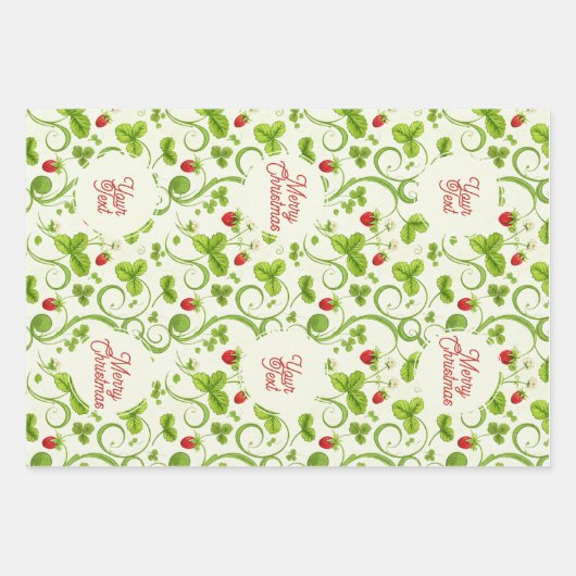 Rococo Revival Wild Strawberry & Clover Custom Geschenkpapier Set (Vorderseite)