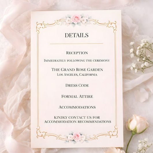 Rococo-Rosé-Hochzeit Begleitkarte
