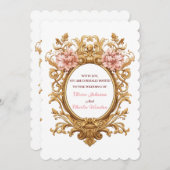 Rococo Royal Wedding Blush Florals Golden Scrolls Einladung (Vorne/Hinten)