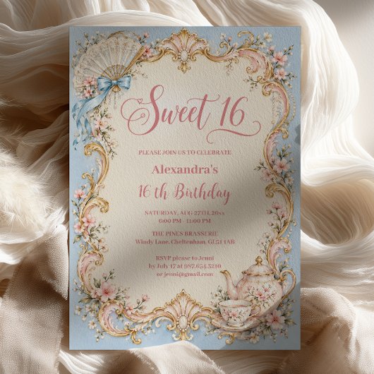 Rococo Sweet 16 Blaue Teeparty Einladung