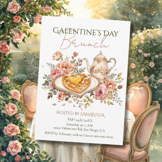Rococo Tea Heart Waffle Galentine Brunch Florals Einladung