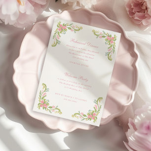 Rococo-Verschnörkelte Blumengrenze Probe-Dinner-Ei Einladung