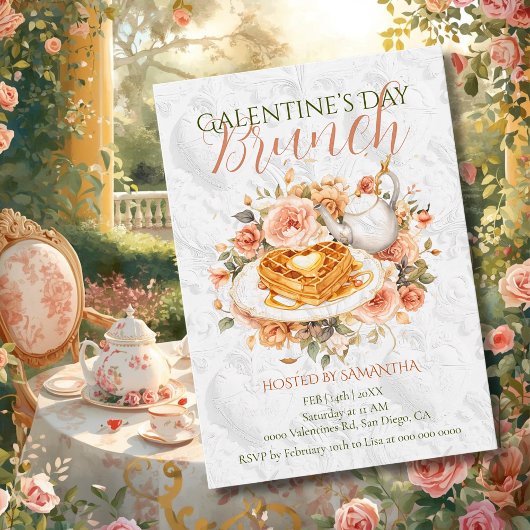 Rococo Waffle Tea Galentine Brunch Floral Elegance Einladung