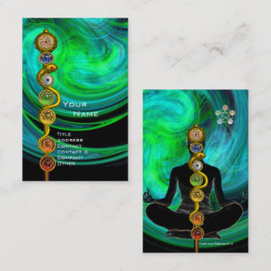 ROD ASCLEPIUS,7 CHAKRAS YOGA LOTUS POSE Blue Green Visitenkarte