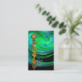ROD ASCLEPIUS,7 CHAKRAS YOGA LOTUS POSE Blue Green Visitenkarte (Stehend Vorderseite)