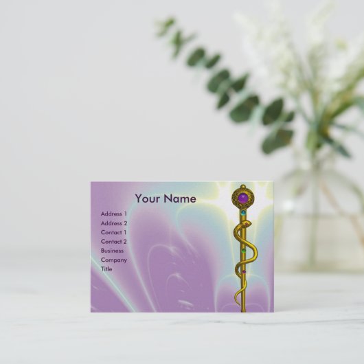 ROD ASCLEPIUS Gold Medizinische Heilfunktion Lila Visitenkarte (Stehend Vorderseite)