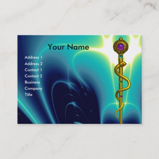 ROD DES ASCLEPIUS-Gold-Medical-Heilsymboles Blau Visitenkarte (Vorderseite)