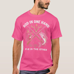Rod in einer Hand in der anderen Jagd T-Shirt