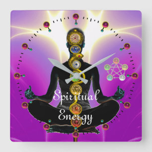 ROD OF ASCLEPIUS 7 CHAKRAS,YOGA LOTUS POSE Pink Quadratische Wanduhr