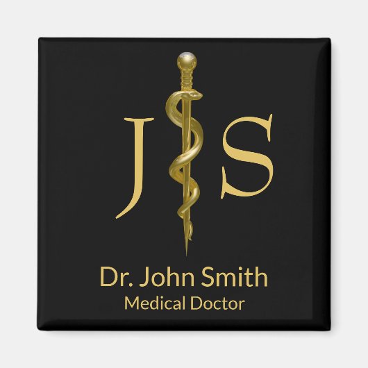 Rod of Asclepius Classy Medical Gold auf schwarz Magnet (Vorne)