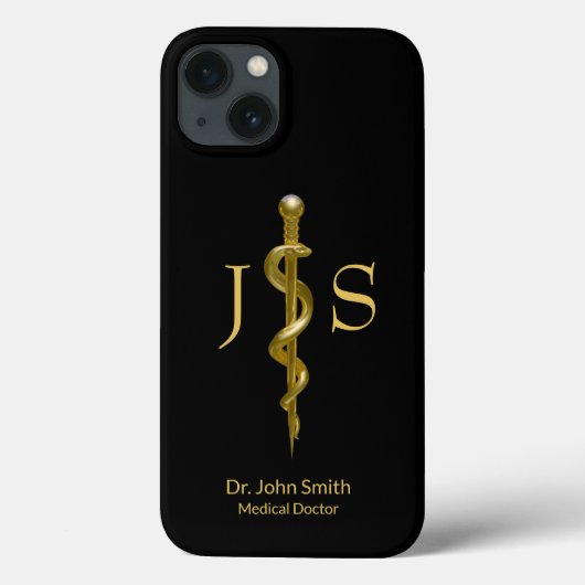 Rod of Asclepius Medical Classy Gold auf schwarz Case-Mate iPhone Hülle (Rückseite)