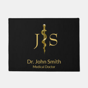 Rod of Asclepius Medical Classy Gold auf schwarz Fußmatte