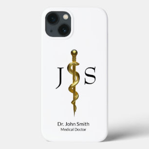 Rod of Asclepius Medical Classy Gold auf Weiß Case-Mate iPhone Hülle