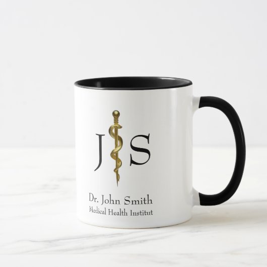 Rod of Asclepius Medical Classy Gold auf Weiß Tasse (Rechts)