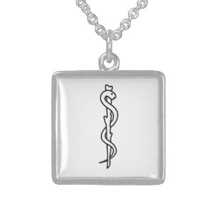 Rod von Asclepius [medizinisches Symbol] Sterling Silberkette