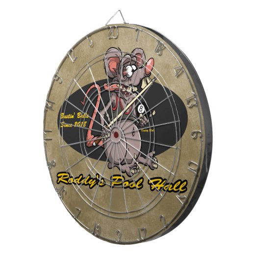 Roddy Ratten-Cartoon-Ratten-Fink-Billard-Pool Hall Dartscheibe (Vorderseite rechts)