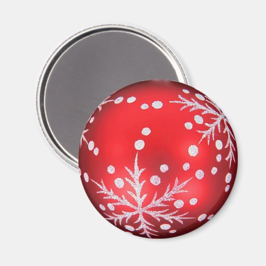 Rode kerstbal magneet met sneeuwkristal magnet (Vorderseite/Rückseite)