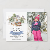 Rodelbahn Party Wintergebirge Foto Einladung (Vorderseite)