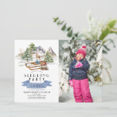 Rodelbahn Party Wintergebirge Foto Einladung (Stehend Vorderseite)