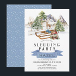 Rodelbahn Party Winterschnee Berge Geburtstag Einladung<br><div class="desc">Dieses schicke "Schlittelgebirge" lädt zum Geburtstag ein,  mit einem klassischen Holzschlitten vor den schneebedeckten Party in Aquarell. Die Rückseite ist mit einem blauen Hintergrund mit weißen Schneemuster versehen. Personalisieren Sie Ihre Bedürfnisse. Mehr passende Produkte finden Sie in meinem Geschäft.</div>