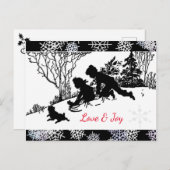 Rodelbahn Silhouette/Schneeflocke Postkarte (Vorne/Hinten)