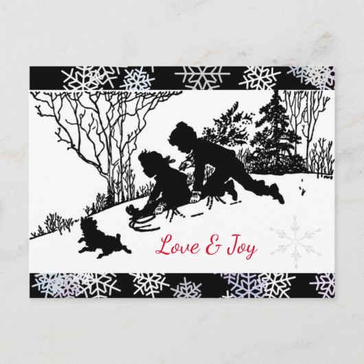 Rodelbahn Silhouette/Schneeflocke Postkarte (Vorderseite)