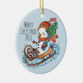Rodelbahn Snowman Keramik Ornament (Rechts)