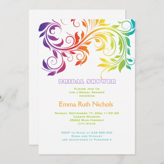 Rodelfarben Scrollblatt Hochzeitsskalender Brautpa Einladung (Vorne/Hinten)