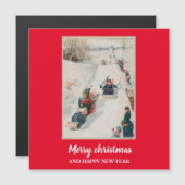 Rodeln" Chromolithograph - Weihnachtsfeiertag Magnetkarte (Vorne/Hinten)