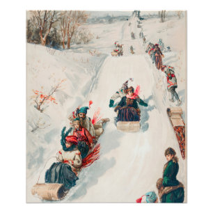 "Rodeln", Chromolithographie, Louis Prang & Co. Fotodruck