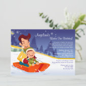 Rodeln Winter Geburtstagsfeier Einladung (Stehend Vorderseite)