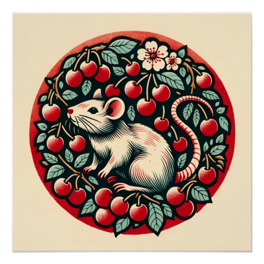 Rodent Fruchtkirsche Rat Art Rats Kirschen Poster (Vorderseite)
